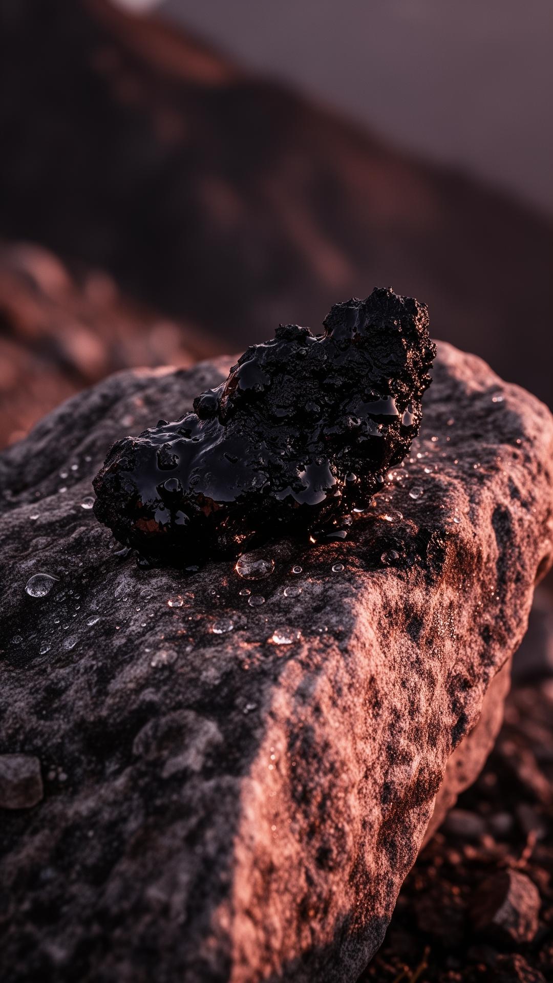 Raw shilajit resin on Himalayan stone in northern Pakistan